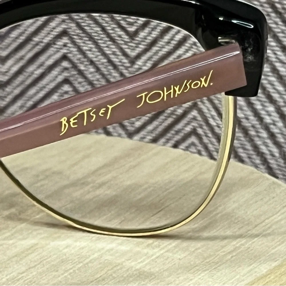 Betsey Johnson Black & White Striped Cat-Eye Glasses with Pink Case